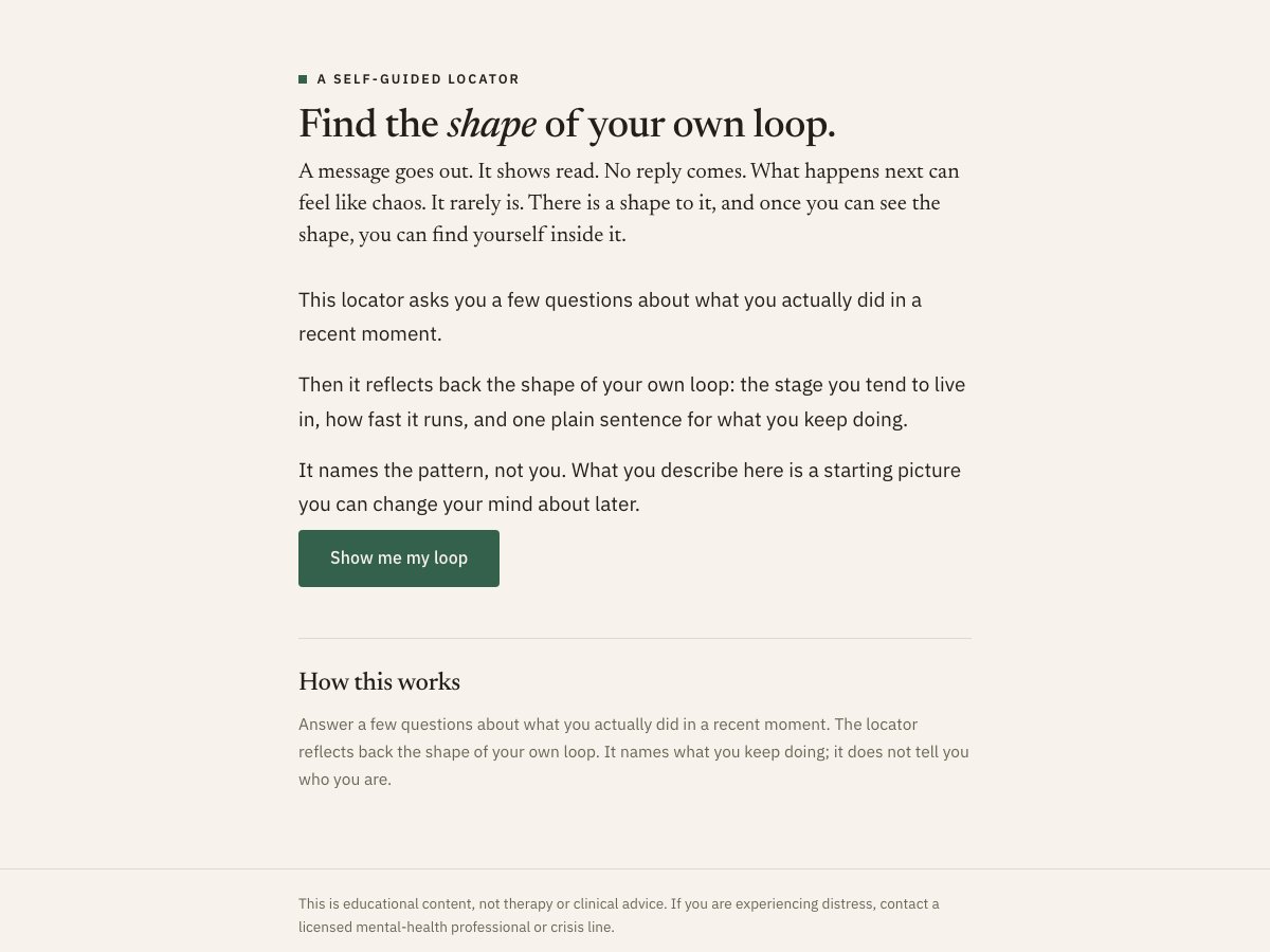 The Borrowed-Calm Map interactive tool: the opening view of the self-guided locator.